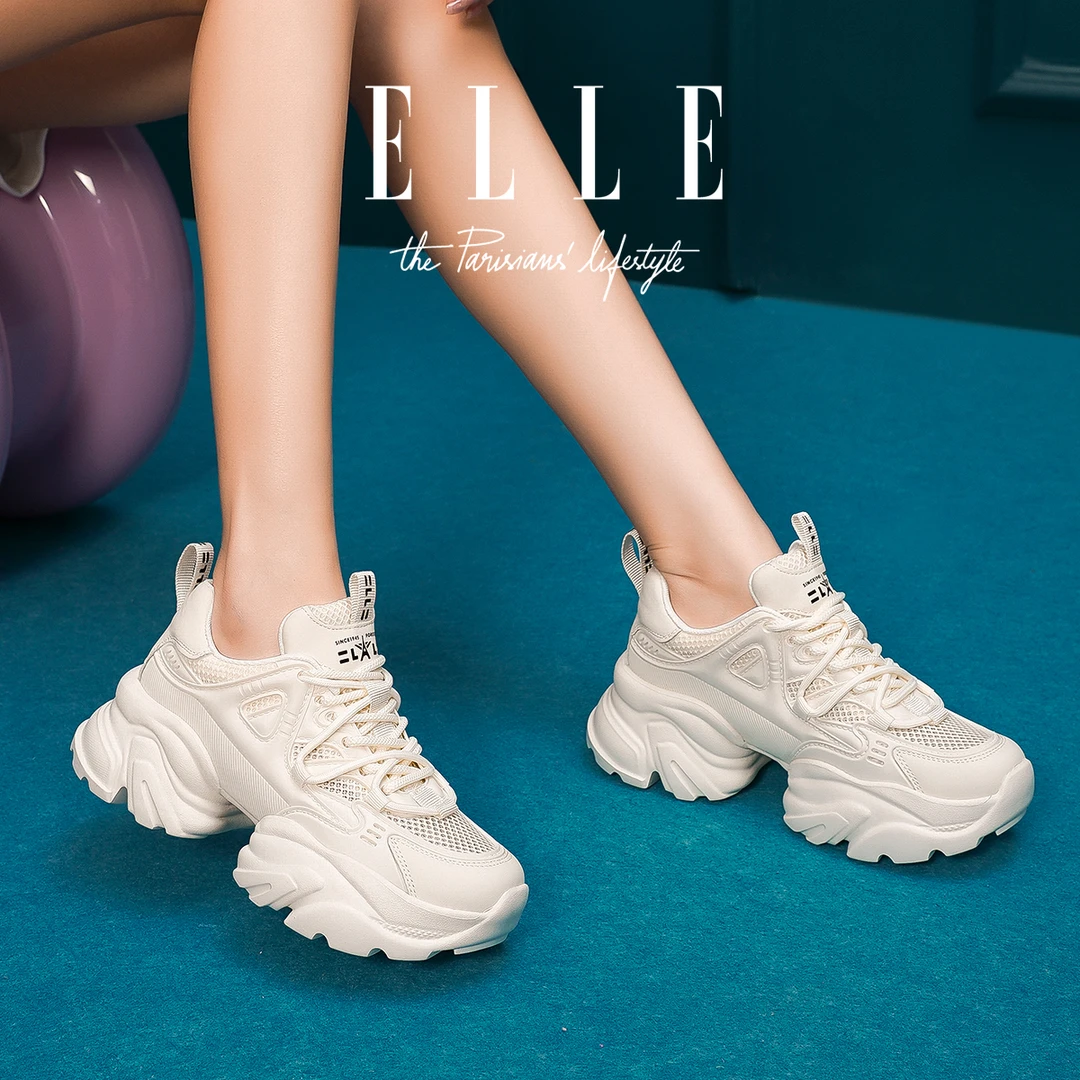 ELLE明星同款百搭小众增高厚底老爹鞋女鞋网面透气登山跑步运动鞋