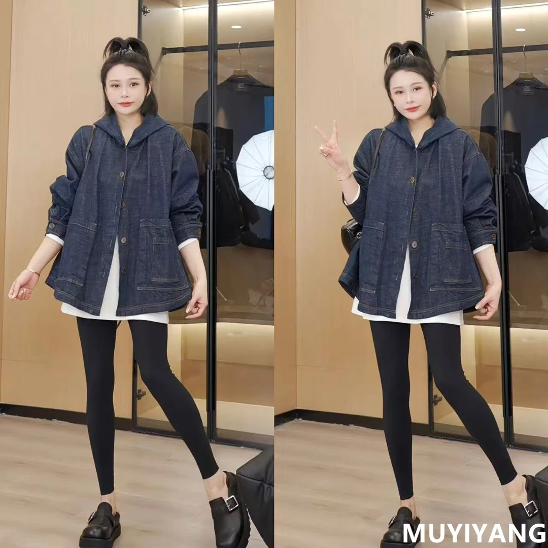 新款简约连帽高品百搭纯色牛仔外套 衣长71 QC-003#