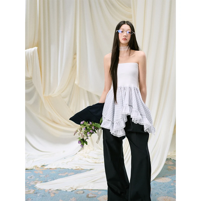 【达人专属】LLDC 13号14点 设计感不规则花边抹胸半裙两穿