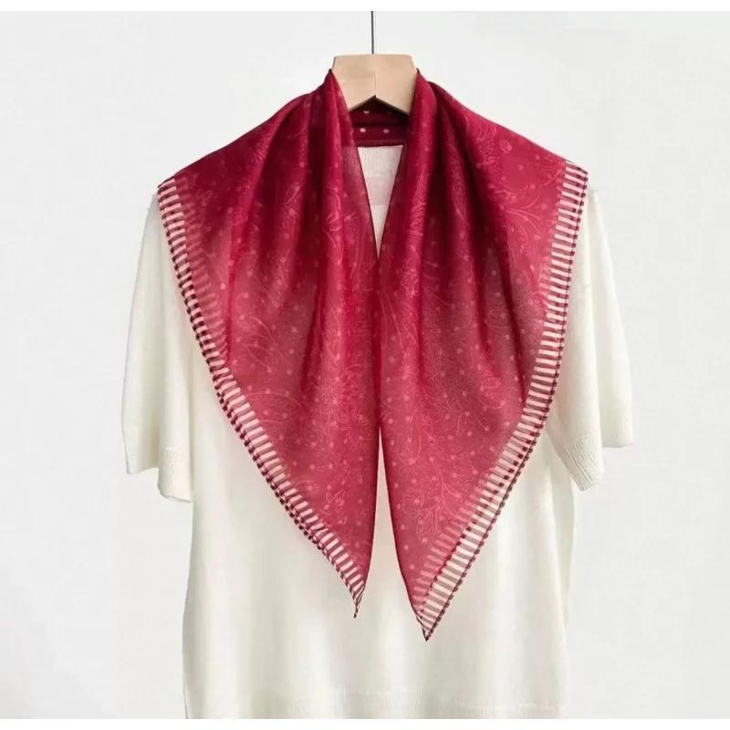 （965）原创法式复古桑蚕丝棉方巾轻奢送母亲节礼物百搭丝巾70*70