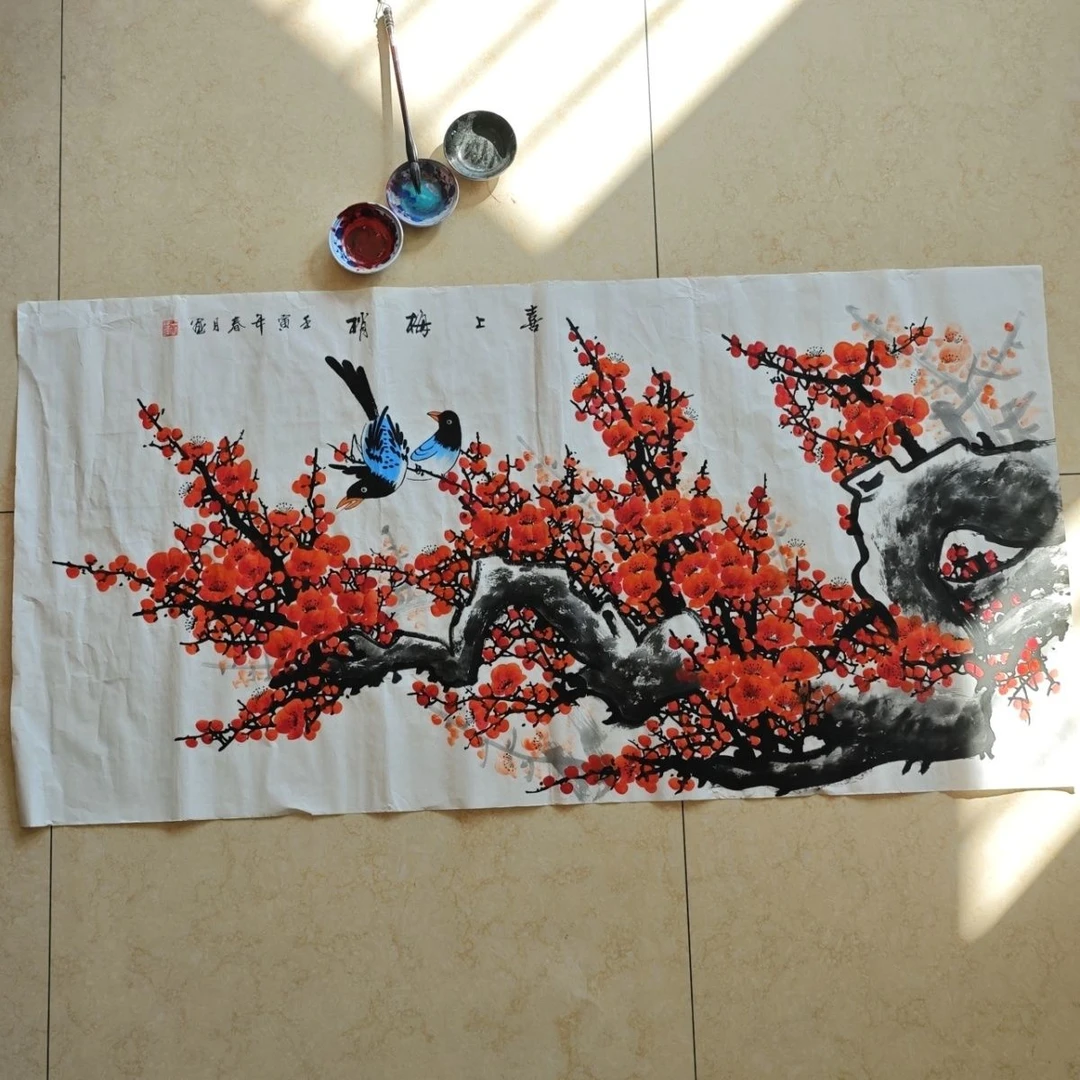 纯手画《喜上眉梢》画心140*70公分