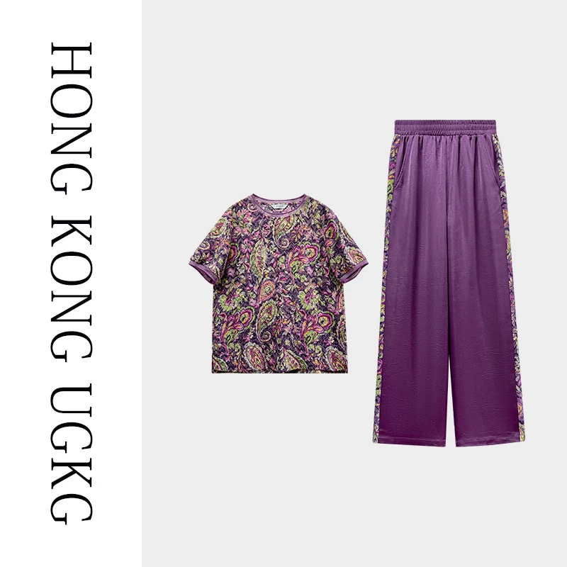 香港UGKG 中老年人妈妈夏套装时尚洋气质短袖T恤女夏季新款两件套