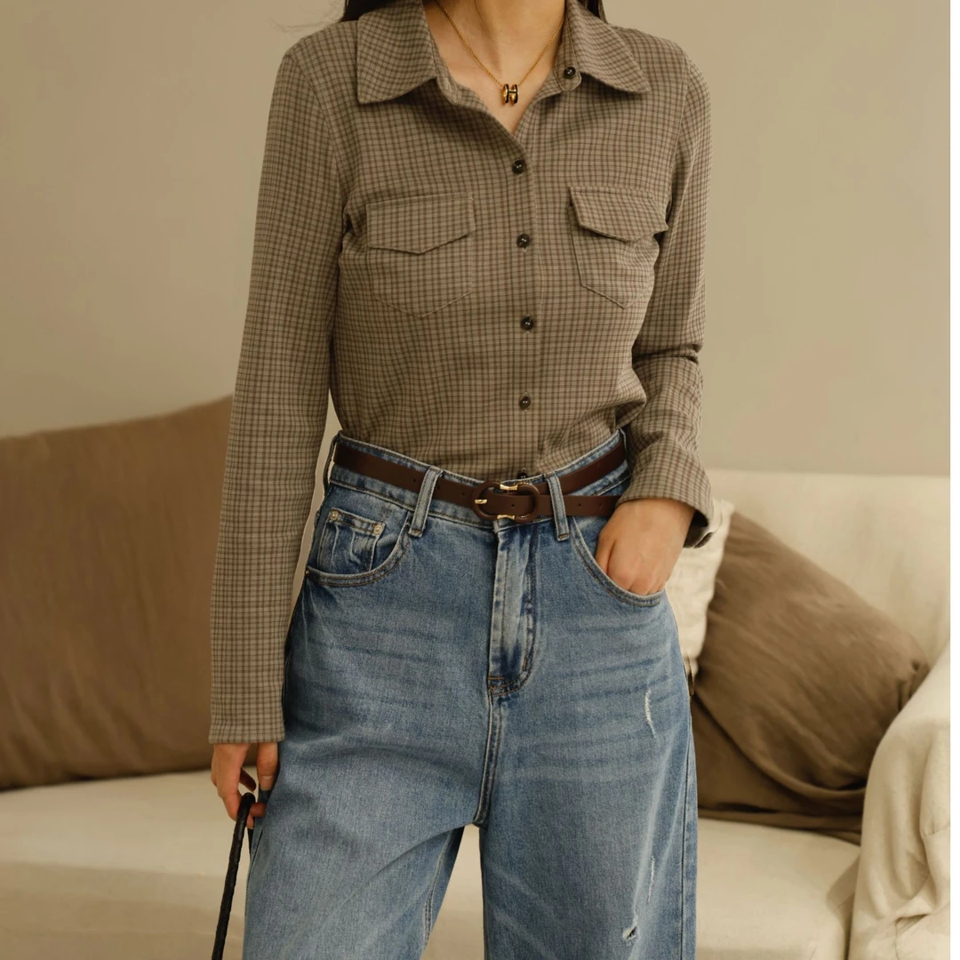 Xuan Yan 百搭正肩收腰衬衫.秋冬法式复古衬衫X25CC1082