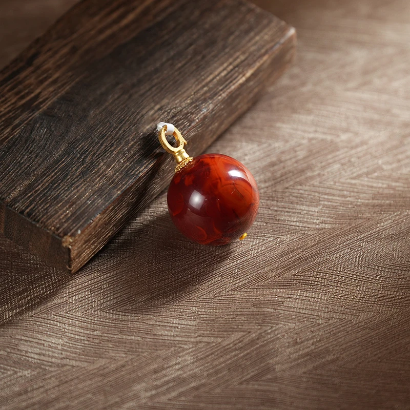 【老掌柜讲珠宝】南红火焰纹单珠18K吊坠21m+ M061448