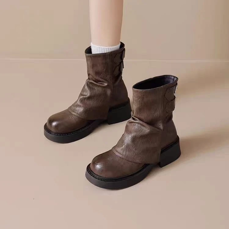 棕色厚底增高马丁靴女2025秋季新款时尚显瘦英伦风裤管靴气质