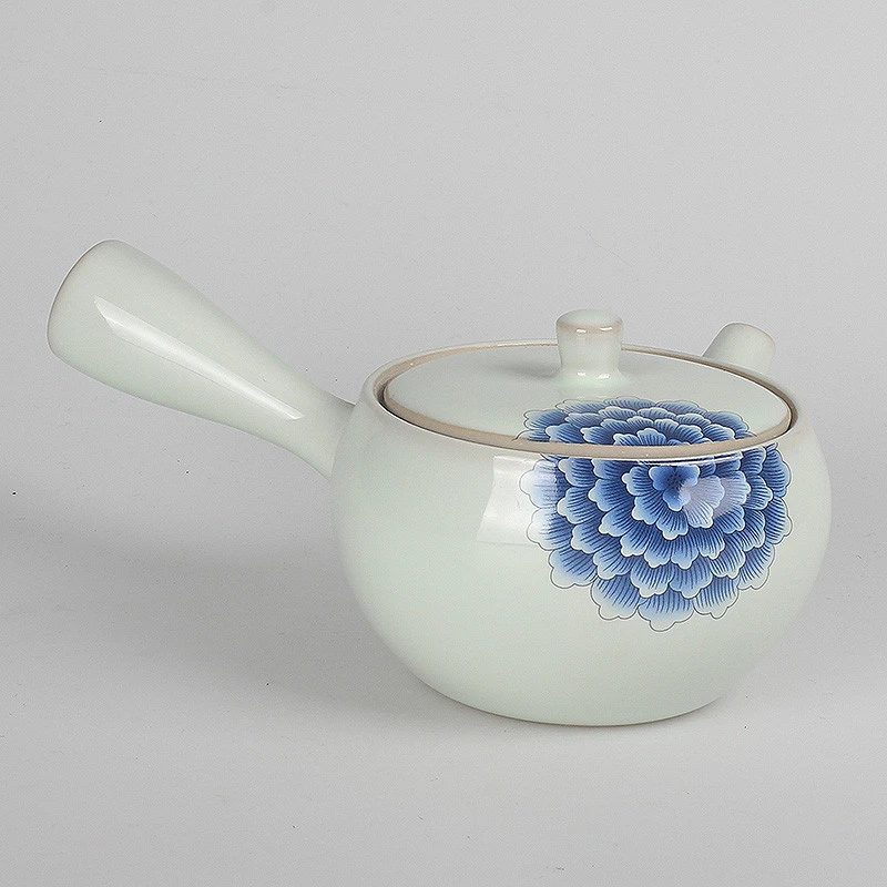德化官窑青团棉陶瓷侧把壶手拿防烫侧把茶壶家用办公手柄茶创意壶