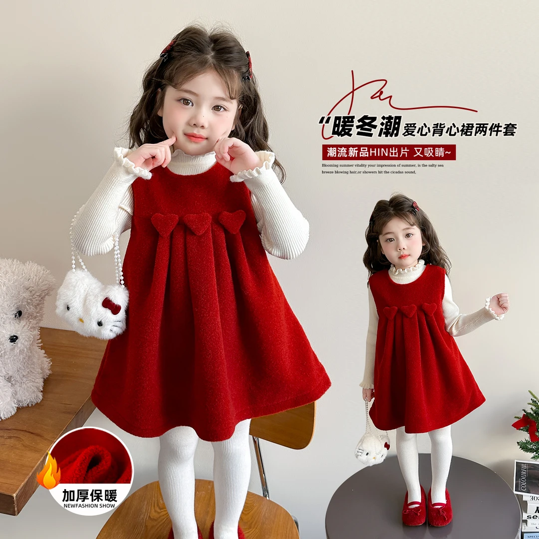 拜年服女童新年连衣裙套装冬装新款女宝宝公主礼服裙儿童过年裙子