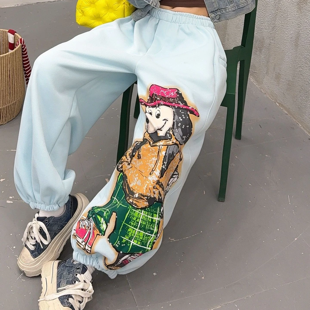 秋冬时尚卡通狗狗松紧宽松休闲可爱长裤运动裤