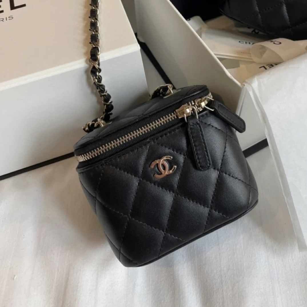 95新 Chanel/香奈儿 夏七中古/黑金mini盒子单肩包/1239771