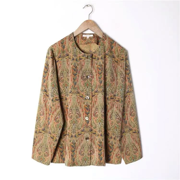 古着vintage孤品欧美学院风宫廷巴洛克锁链油画图案花色衬衫