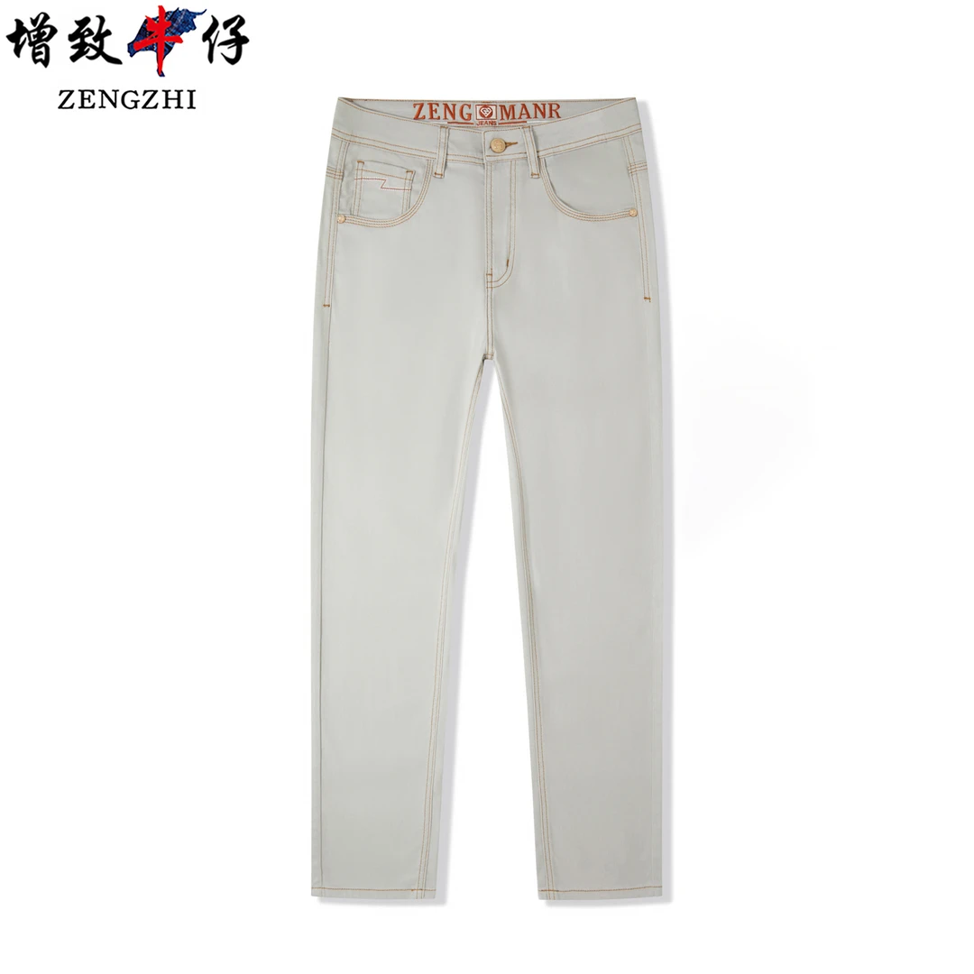 秋款【桑蚕丝牛仔】白灰色【柔软丝滑】弹力小直筒牛仔裤男209#