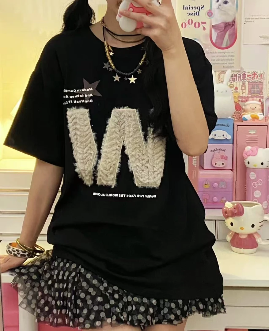 NASA夏季T恤圆领短袖日常穿搭情侣薄款针织印花时尚圆领百搭