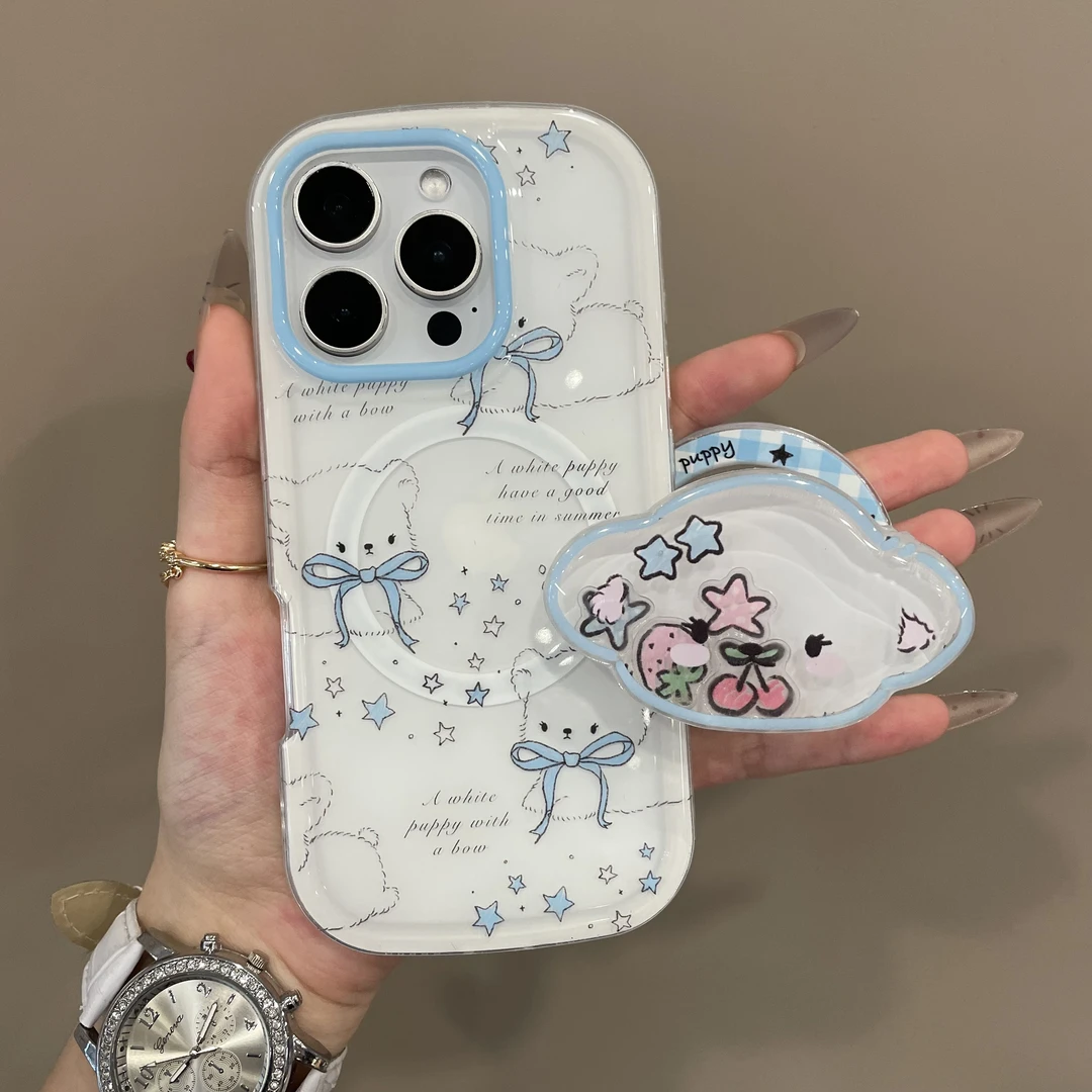 可爱蝴蝶结小狗磁吸摇摇乐适用iPhone16手机壳15创意14pro女13pm