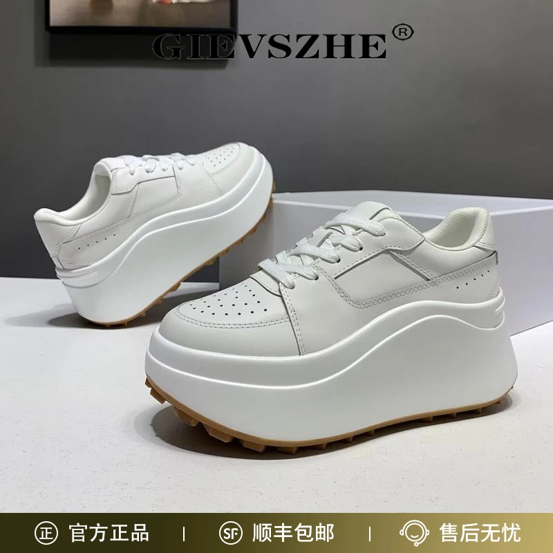 GIEVSZHE纪诗哲厚底松糕鞋女新款增高休闲轻便百搭透气运动小白鞋