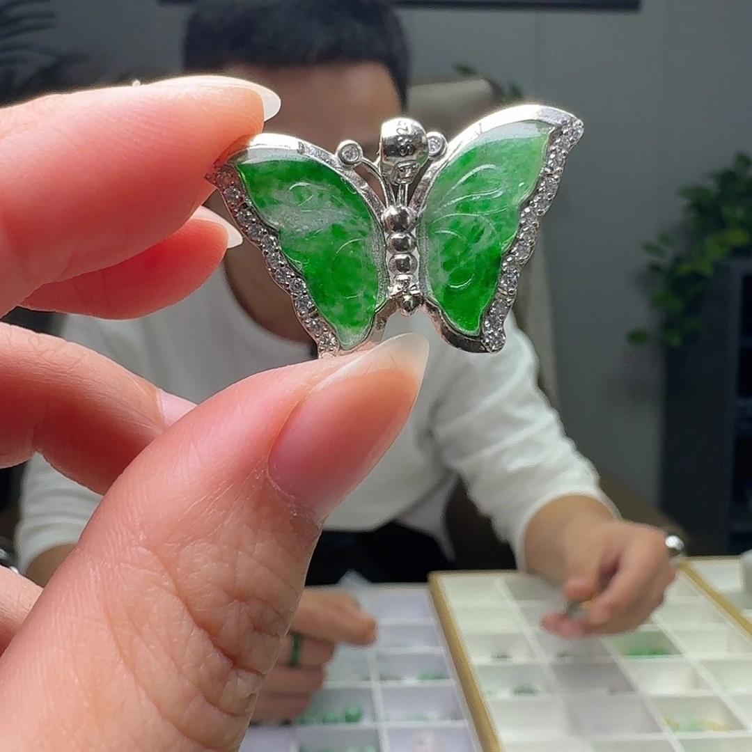 翡翠银S925镶嵌吊坠(不含链)天然