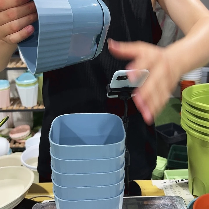 方形一体盆口12高12蓝色带托6只