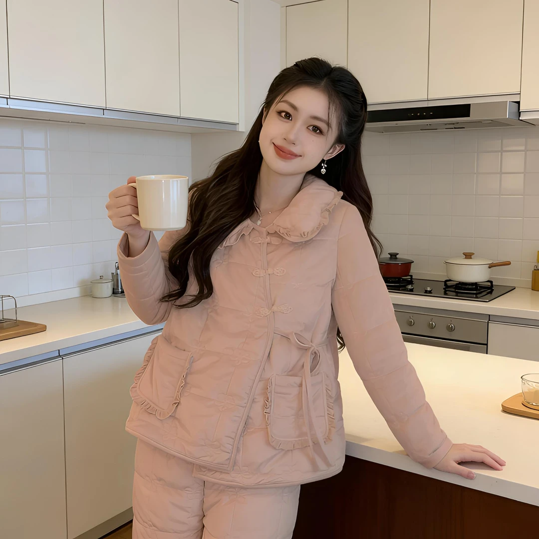 FAVMARTHA中国风新中式睡衣女秋冬款2025新款高级感三层夹棉加绒