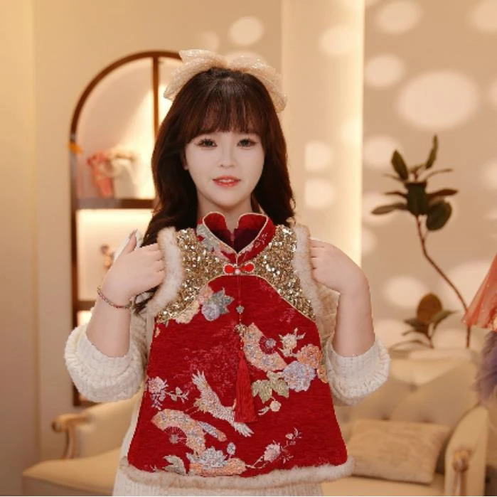 JY【Y.k7678】新款女宝甜美中式拼接网纱背心裙女宝新年气质拜年服