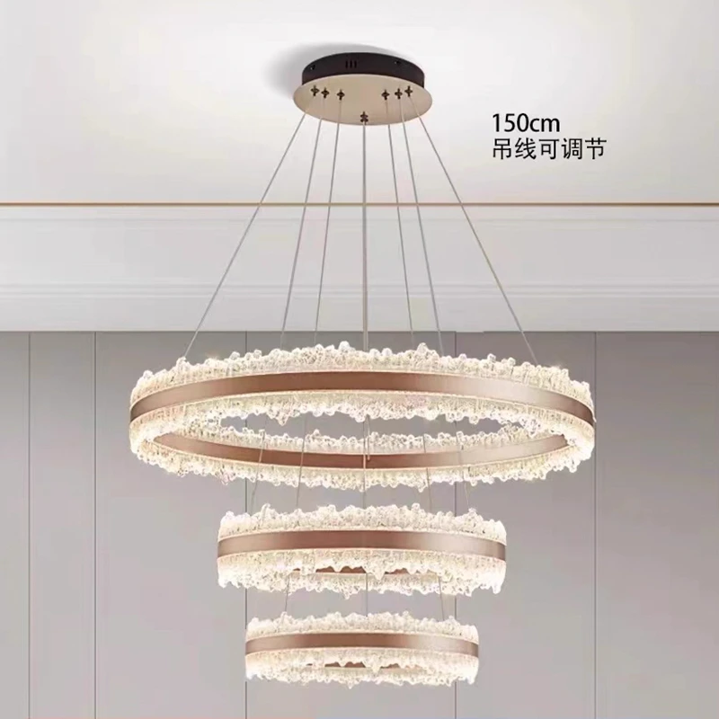 水滴轻奢风水晶吊灯现代简约全光谱护眼大气圈圈房间灯主卧室灯
