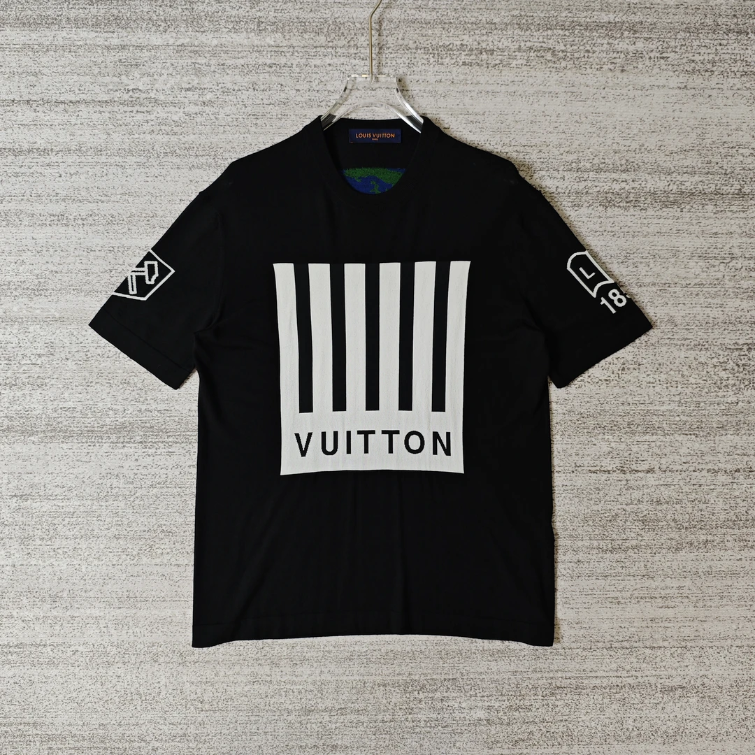 99新 LouisVuitton/路易威登 创意logo印花针织短袖/L码＃1752