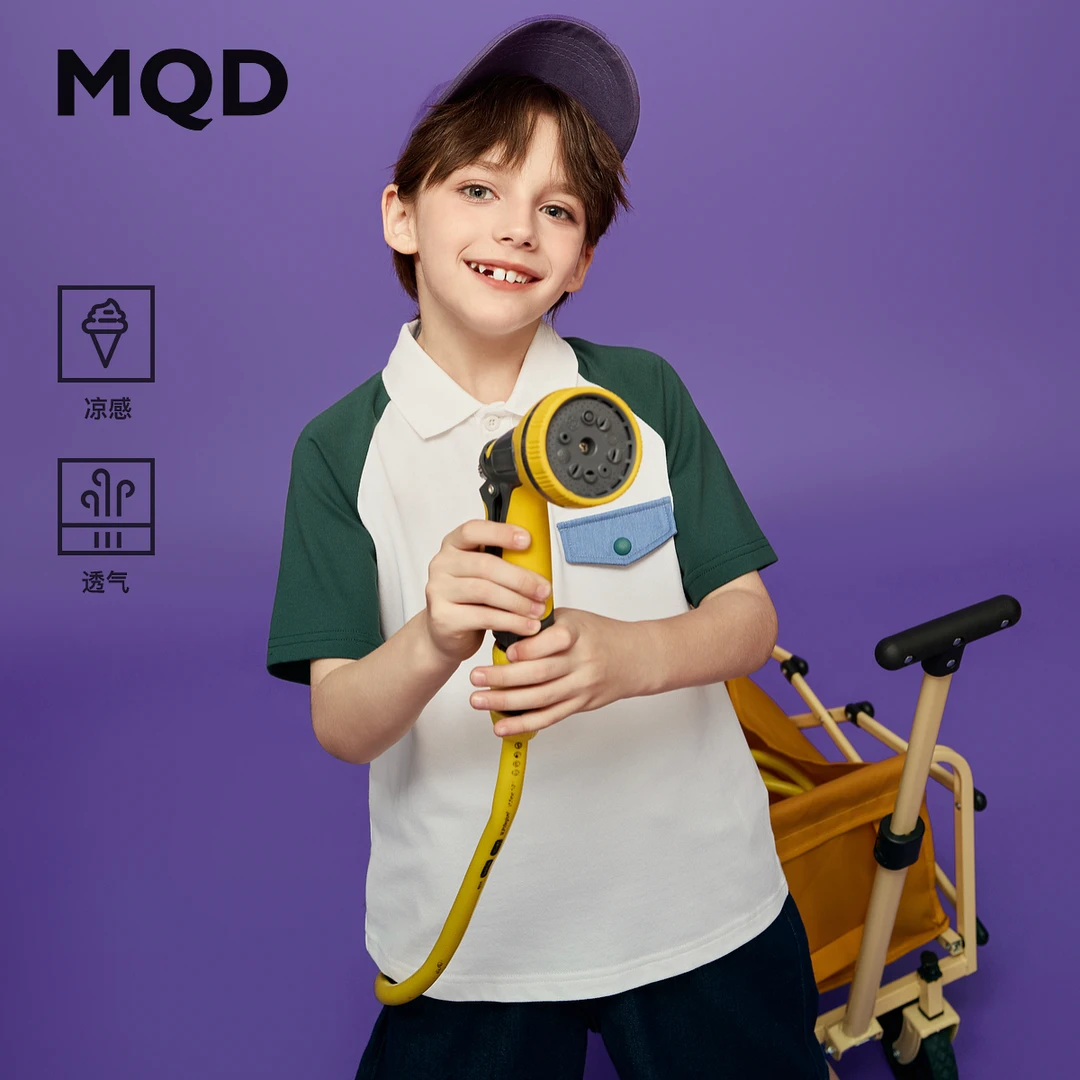 MQD童装25夏季新品学院风网球撞色插肩袖运动翻领T恤9652W0446