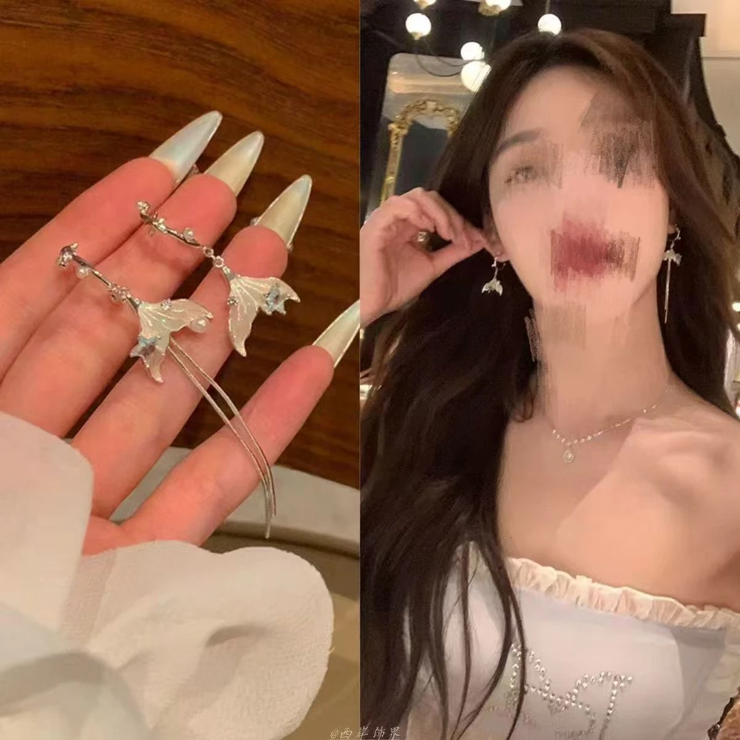 合金耳饰 海洋系不对称鱼尾流苏耳钉女小众时尚百搭耳环轻奢耳饰