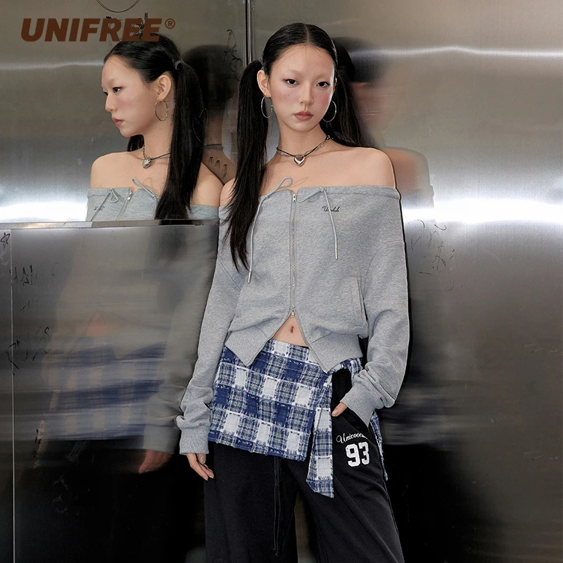 0311【金拐子专属】UNIFREE一字肩双拉链卫衣U251A307K2K2