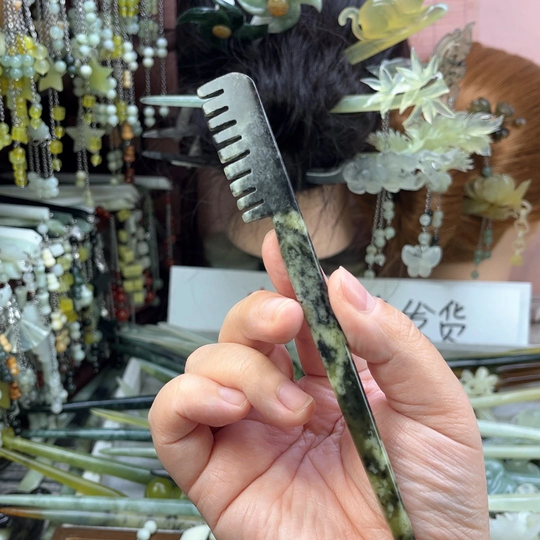 蛇纹石玉发饰未镶嵌长度17厘米左右