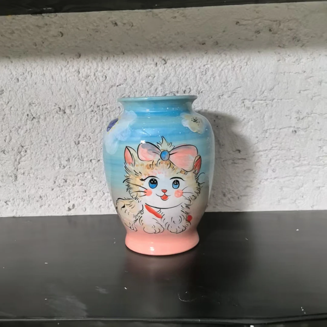 景德镇设计师手作花器摆件侘寂风大眼猫咪