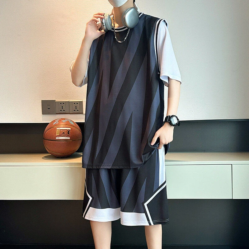 夏季冰丝速干港风青少年2025男生套装学生运动篮球服短袖短裤