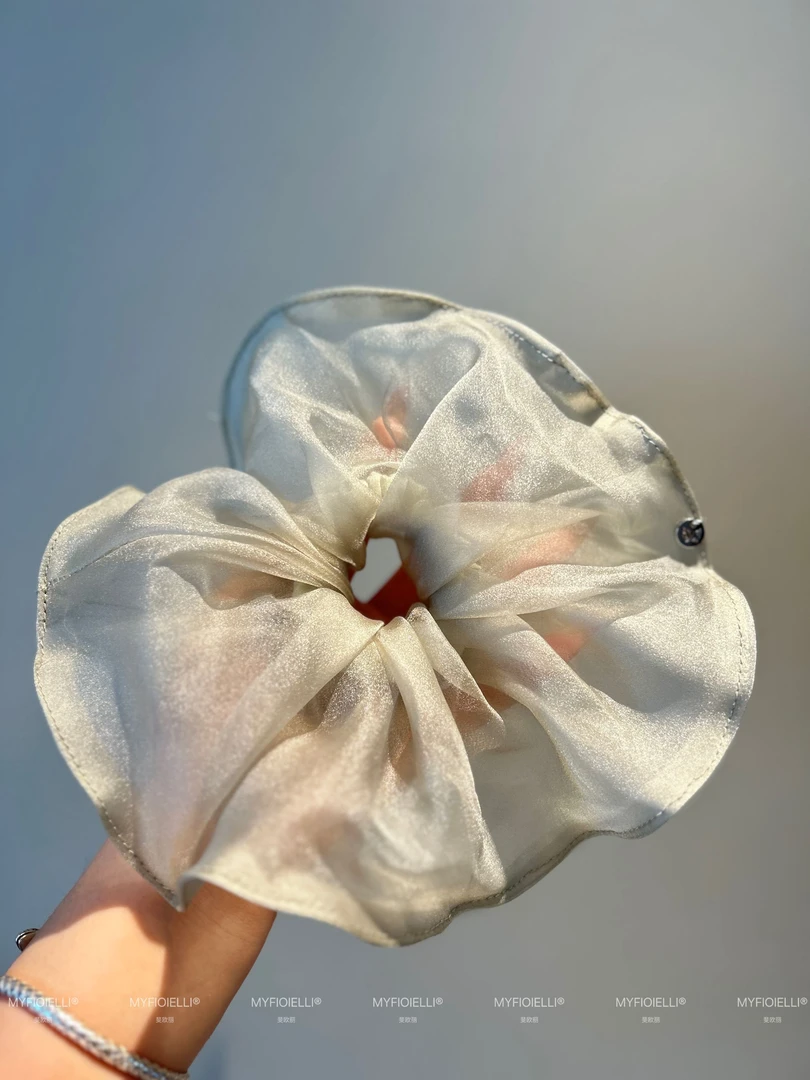 「MyFioielli｣橄榄绿高级感法式珠光欧根纱慵懒风大肠发圈FQ25