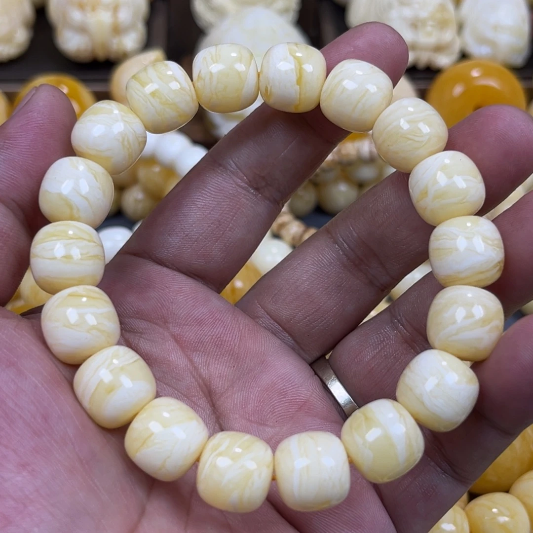 琥珀未镶嵌手串同料焦皮白虎皮老邢手串13mm