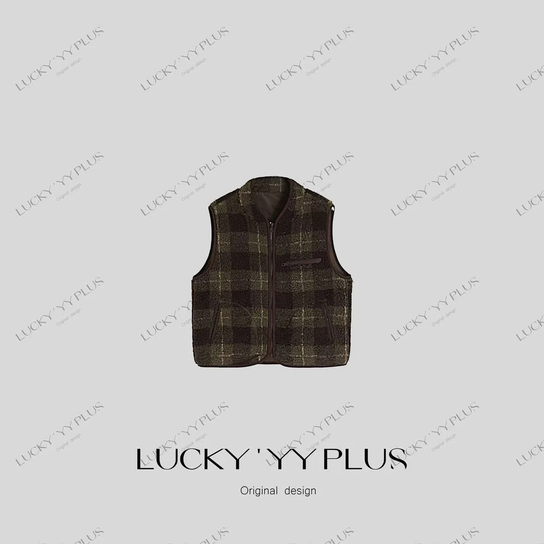 LUCKYYY高品定制格纹加厚摇粒绒百搭实用马甲B2551