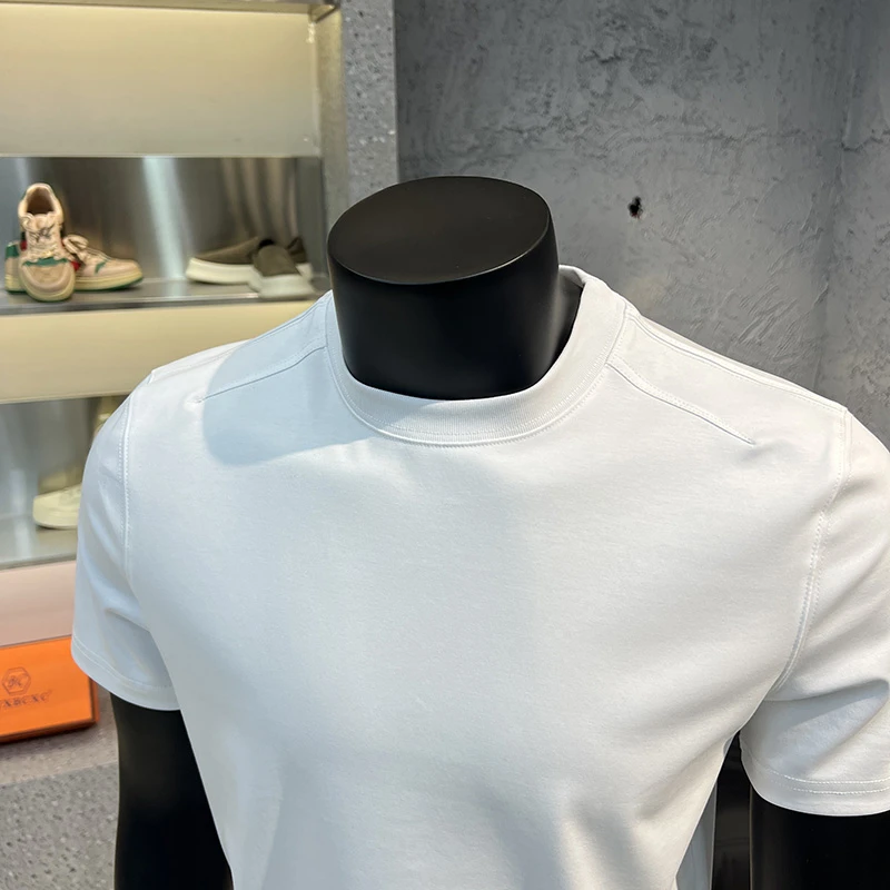 【GXS】"液氨棉"200克新款男士时尚净版圆领T恤百搭纯色拼接简约