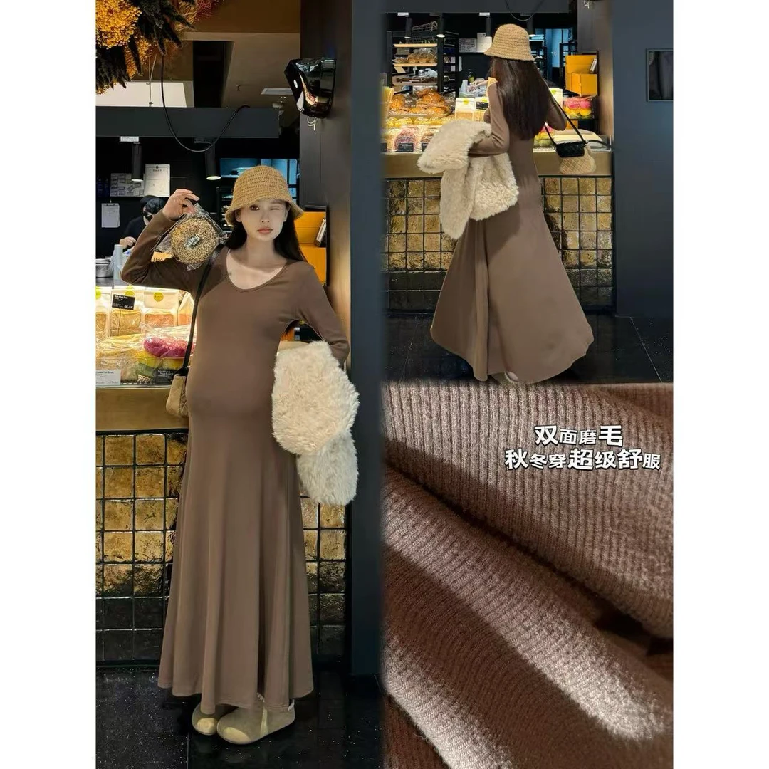 SG / 郭幂幂 AW【秋冬】双面磨毛百搭纯色显瘦长袖连衣裙Q-20251685