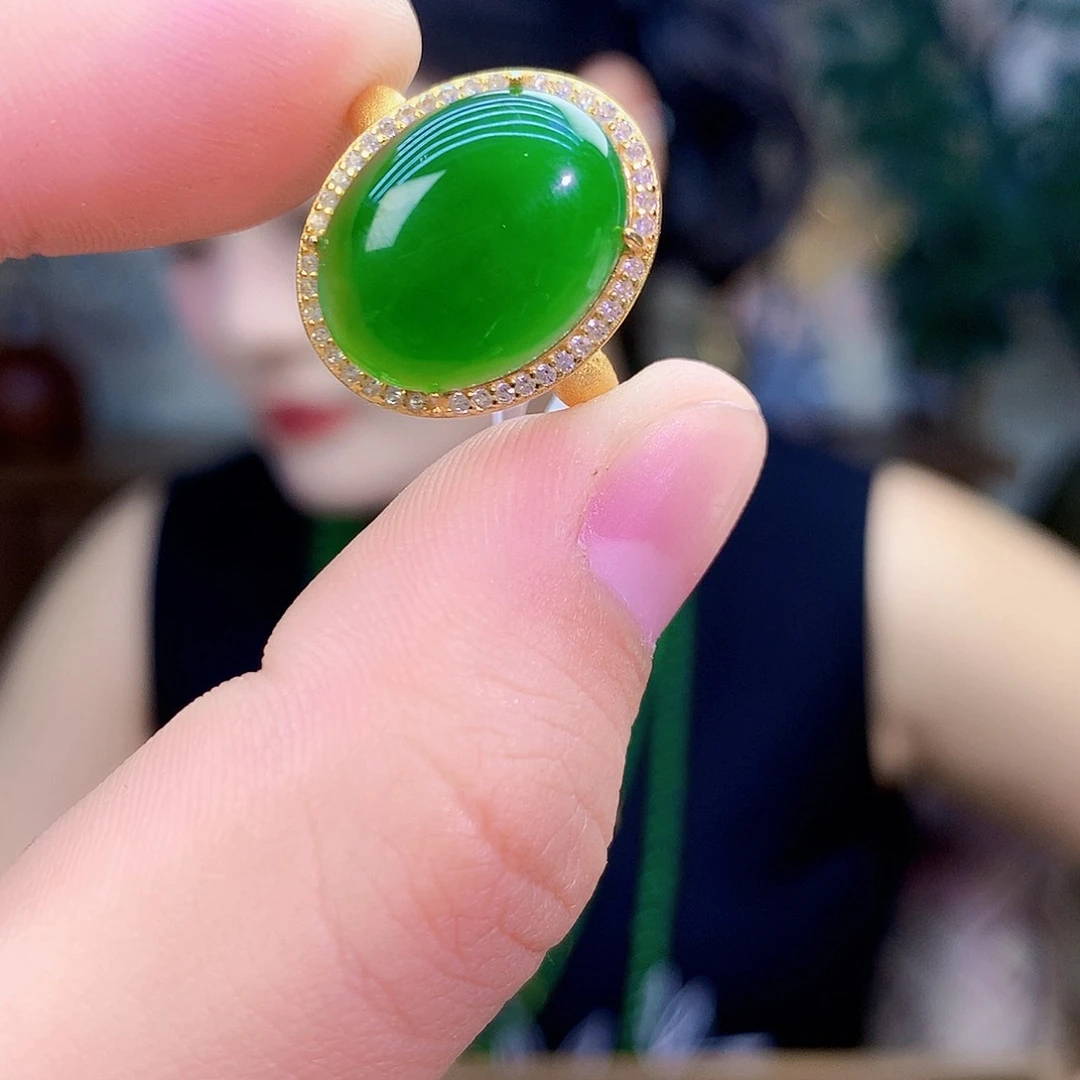 吊坠(不含链)银S925镶嵌和田玉（碧玉）戒指