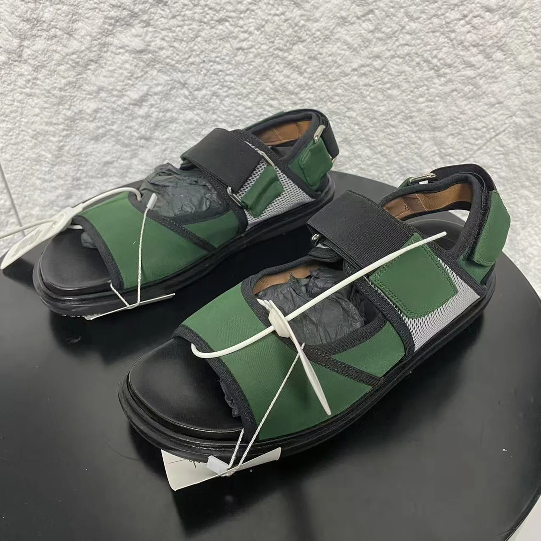 99新 MARNI 36码/仔仔/无配件/黑绿针织面魔术贴沙滩凉拖 bjm026