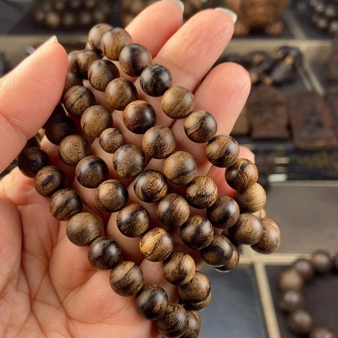 沉香手串玉**园越南芽庄留疤玉化白棋楠