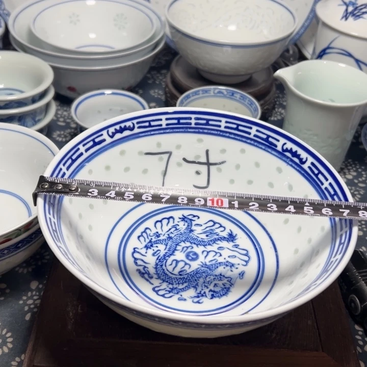 陶青花玲珑7寸面碗