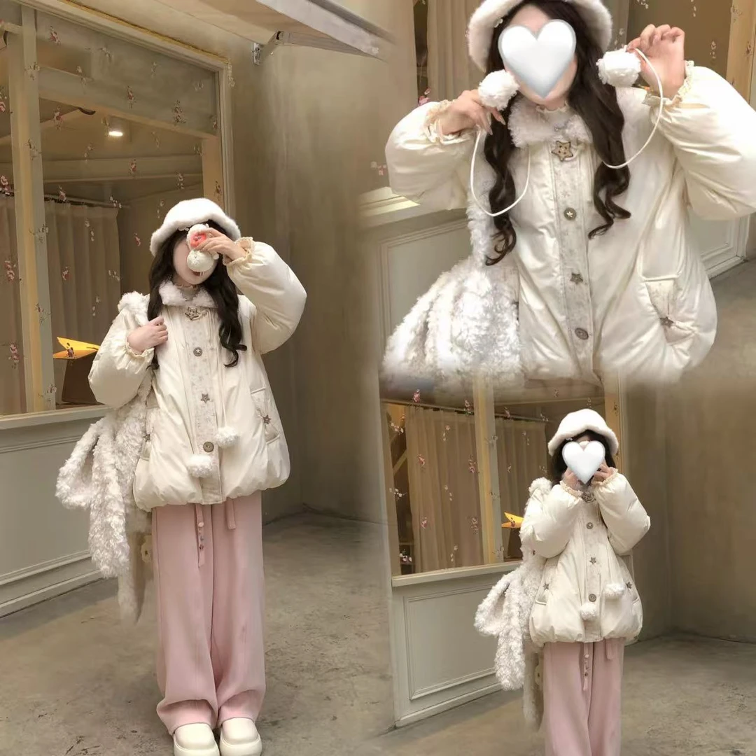 厚款暗扣保暖少女风长袖收腰甜美加绒秋冬宽松