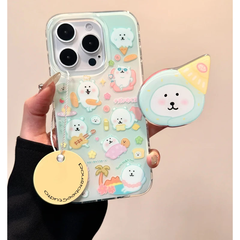 欧克里里奶绿冰淇淋自嘲熊支架适用苹果16手机壳华为vivo小米oppo