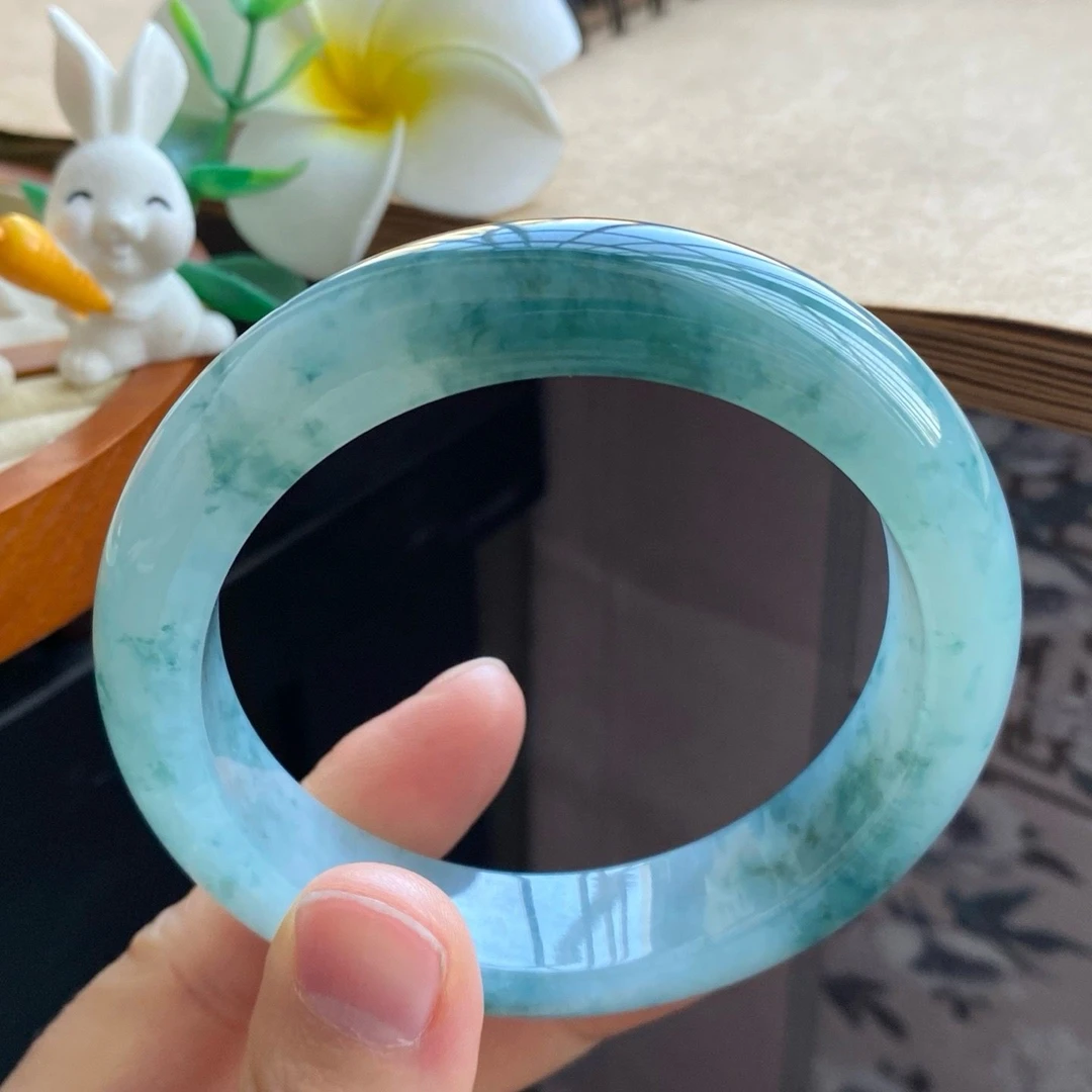 04.06批正圈飘花镯2730号59.9-14.7-9.5 又大圈又厚装！天然翡翠