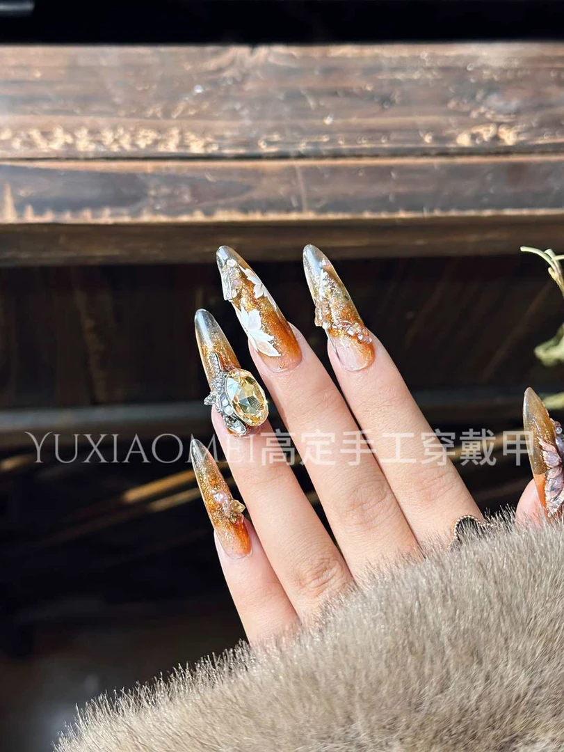 【枯叶蝶】秋冬美拉德色系水彩手绘穿戴甲