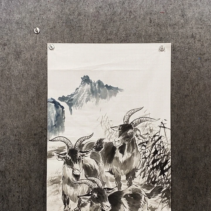 闲***拾国画四尺整张138:69厘米三羊开泰