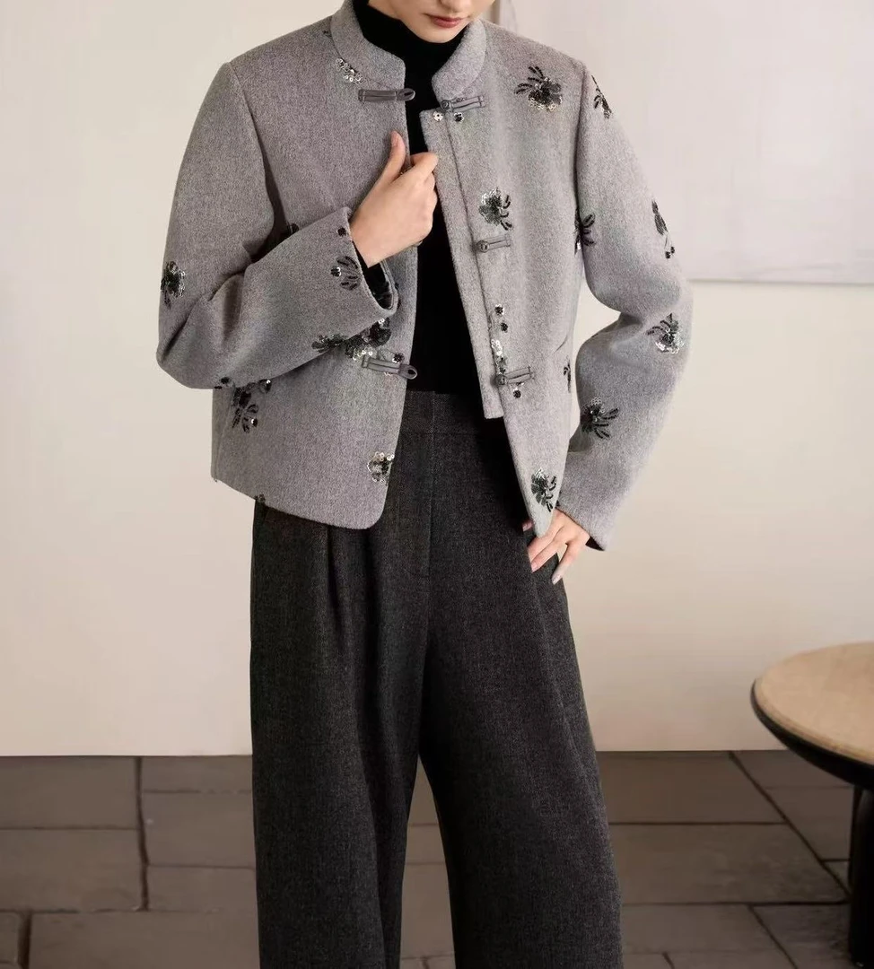 【向姐】新中式圆领厚款冬季毛呢外套立领253891/253892