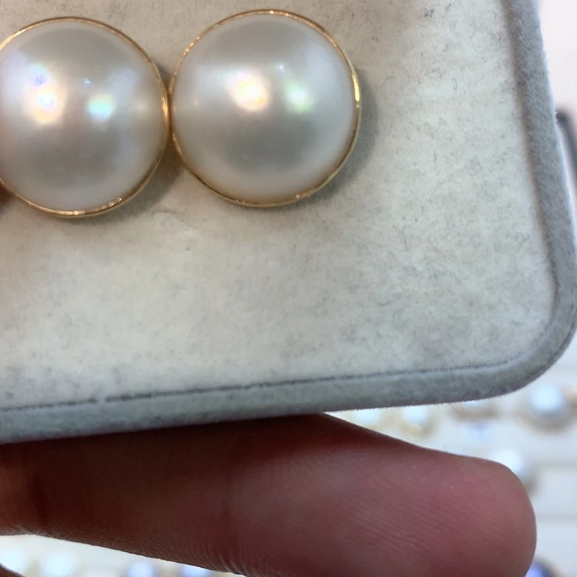 【闪购商品】耳饰拼合珍珠（马贝珠）18K金镶嵌15到16点位