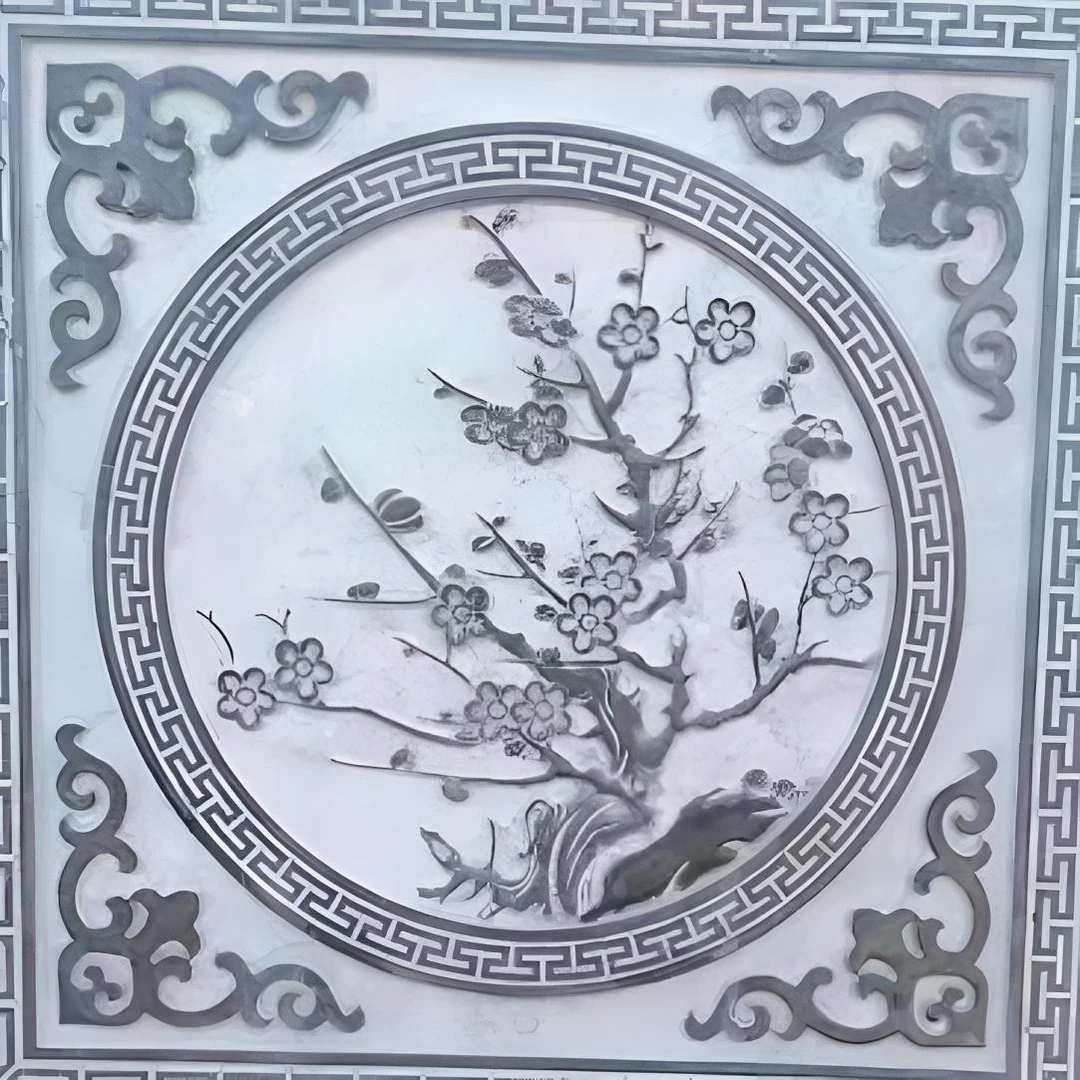 中式青石浮雕壁画梅兰竹菊五福临门石材外墙浮雕墙适用于别墅装饰