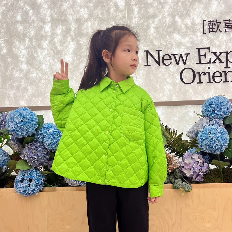 断码特价童装秋冬新款男女童白鸭绒轻薄短款衬衫式儿童轻盈羽绒服