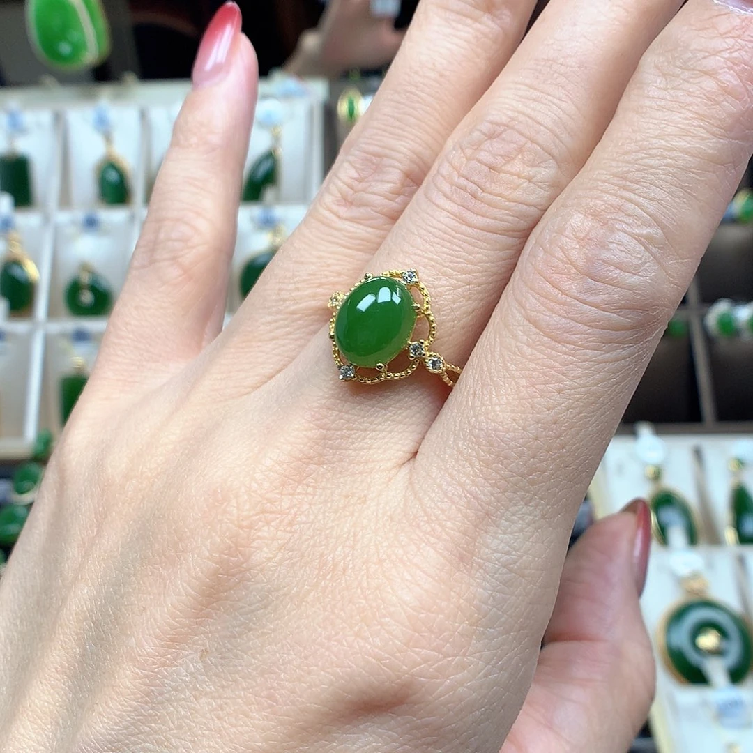 和田玉（碧玉）银S925镶嵌戒指810