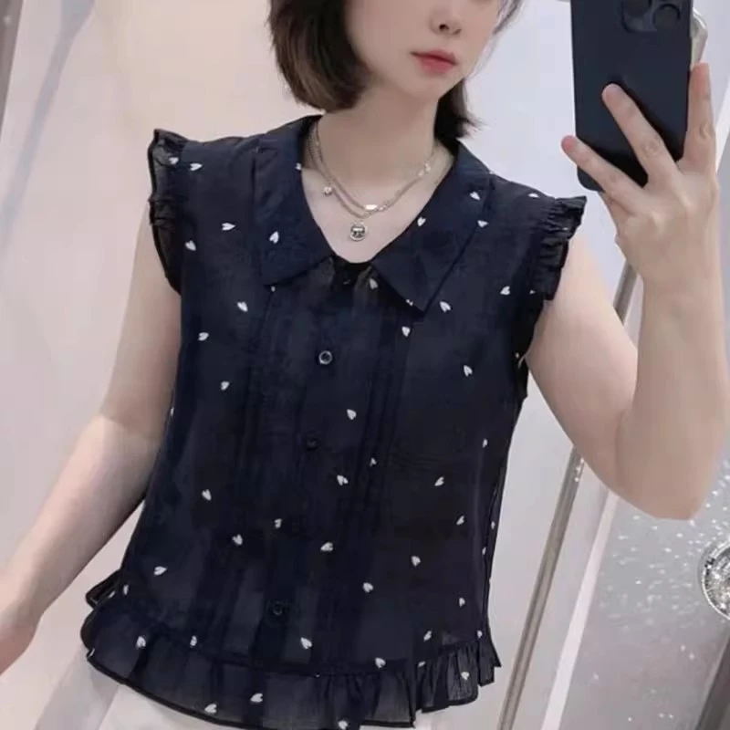 木耳边无袖衬衫女2025夏季新款韩版时尚爱心减龄百搭休闲显瘦上衣